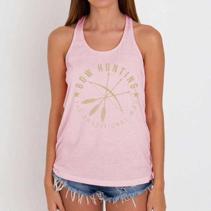 Bowhunting The Traditional Way Bow Arrows Archery Gift Women's Knotted Racerback Tank