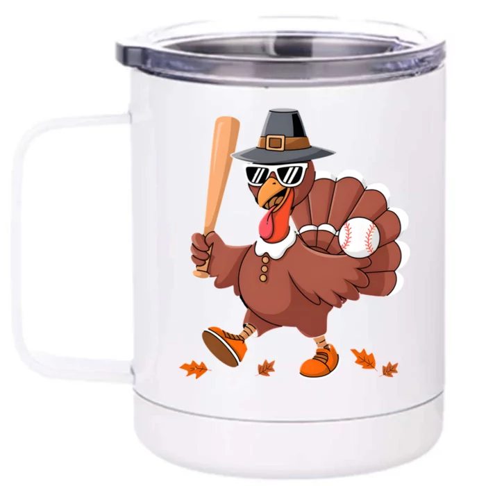 Baseball Turkey Thanksgiving Gift Mom Gift Front & Back 12oz Stainless Steel Tumbler Cup