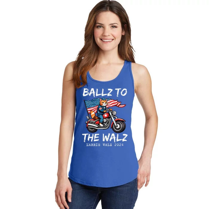 Ballz To The Walz Cat Motorcycle Liberal Vote Kamala Harris Ladies Essential Tank