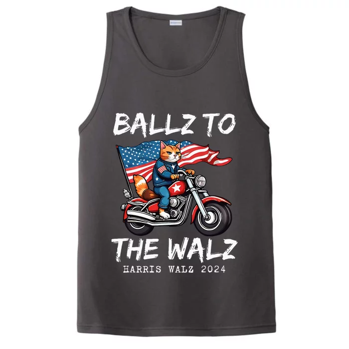 Ballz To The Walz Cat Motorcycle Liberal Vote Kamala Harris Performance Tank