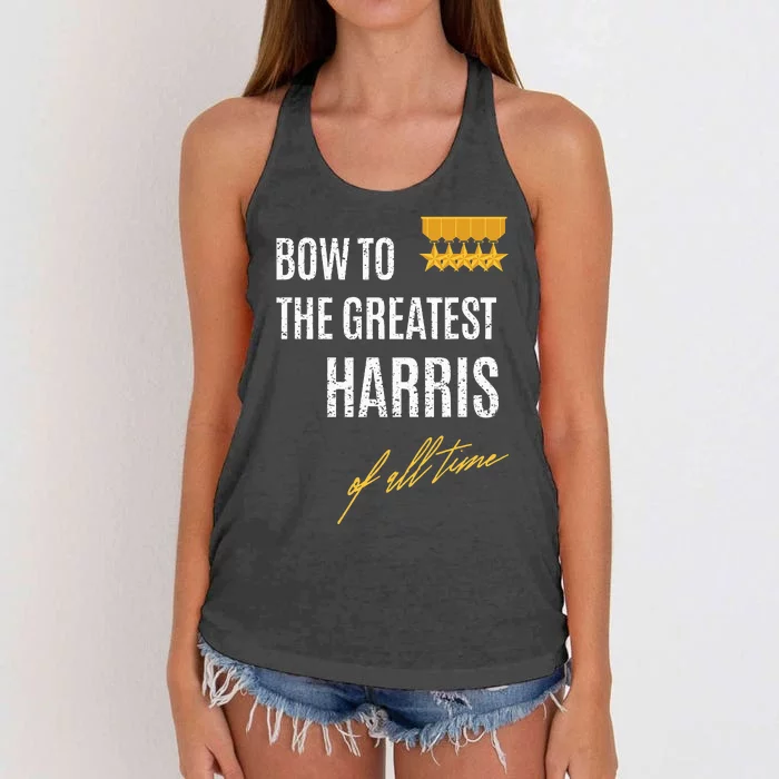 Bow To The Greatest Harris Of All Time First Given Name Women's Knotted Racerback Tank