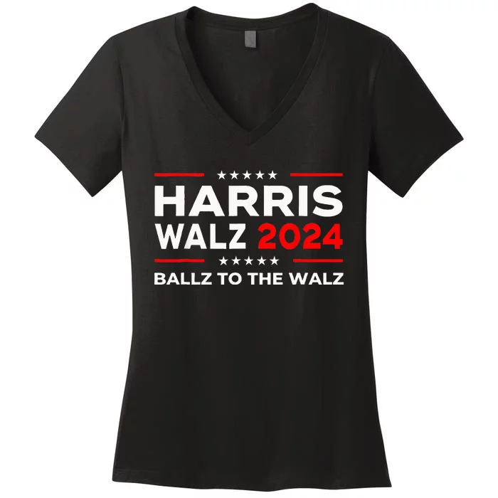 Ballz To The Walz Harris Walz 2024 Women's V-Neck T-Shirt