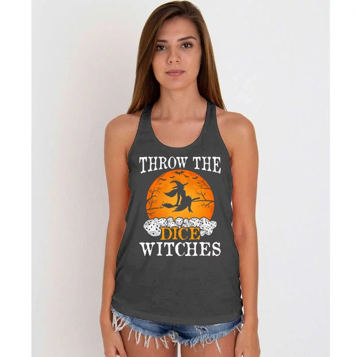 Bunco Throw the Dice Witches Bunco Game Lover Halloween Women's Knotted Racerback Tank