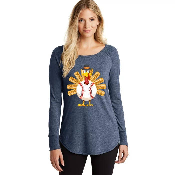 Baseball Turkey Thanksgiving Mom Women's Perfect Tri Tunic Long Sleeve Shirt