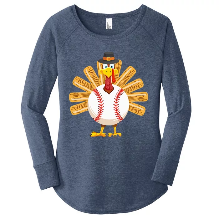 Baseball Turkey Thanksgiving Mom Women's Perfect Tri Tunic Long Sleeve Shirt