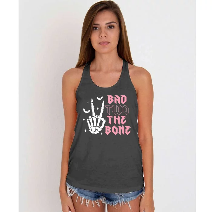 Bad Two The Bone Birthday 2nd 2 Years Old Birthday Women's Knotted Racerback Tank