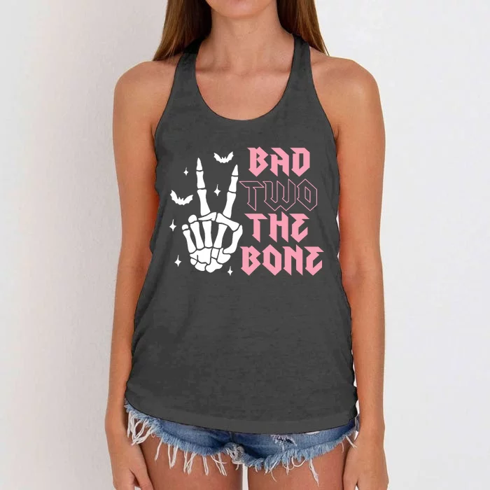 Bad Two The Bone Birthday 2nd 2 Years Old Birthday Women's Knotted Racerback Tank