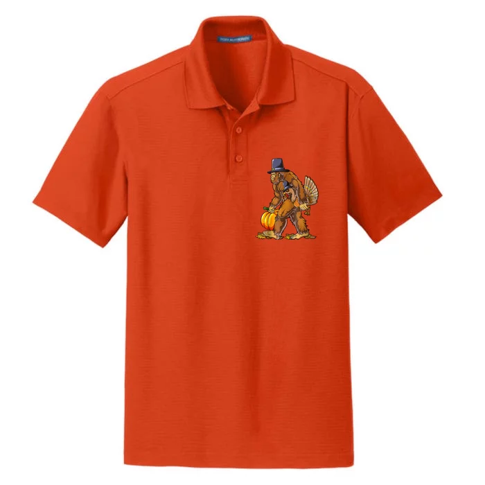 Bigfoot Turkey Thanksgiving Funny Holiday Dry Zone Grid Performance Polo