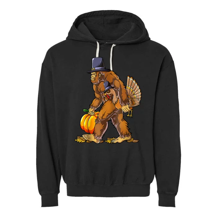 Bigfoot Turkey Thanksgiving Funny Holiday Garment-Dyed Fleece Hoodie