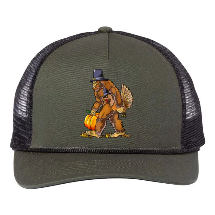 Bigfoot Turkey Thanksgiving Funny Holiday Retro Rope Trucker Hat Cap