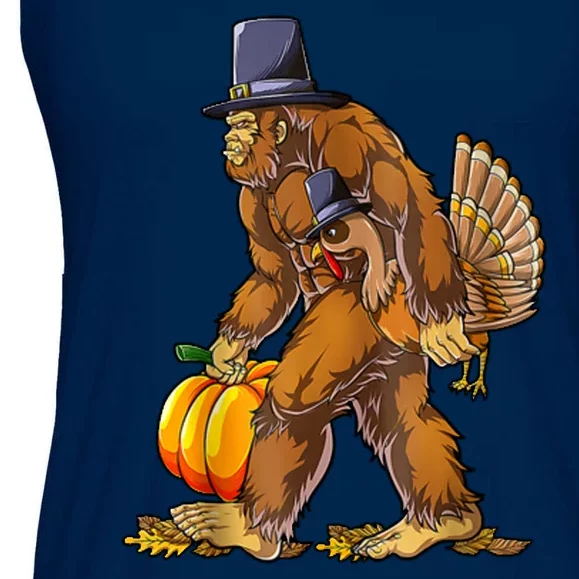 Bigfoot Turkey Thanksgiving Funny Holiday Ladies Essential Flowy Tank