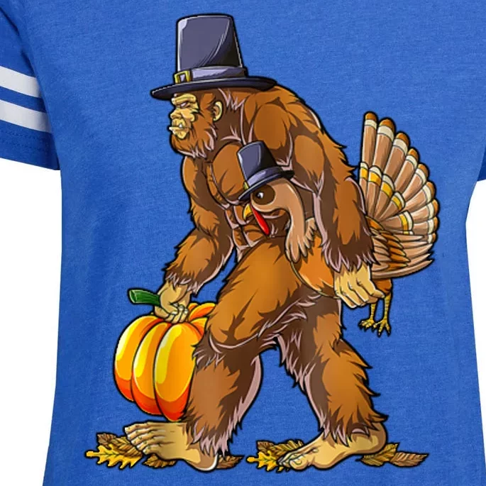 Bigfoot Turkey Thanksgiving Funny Holiday Enza Ladies Jersey Football T-Shirt