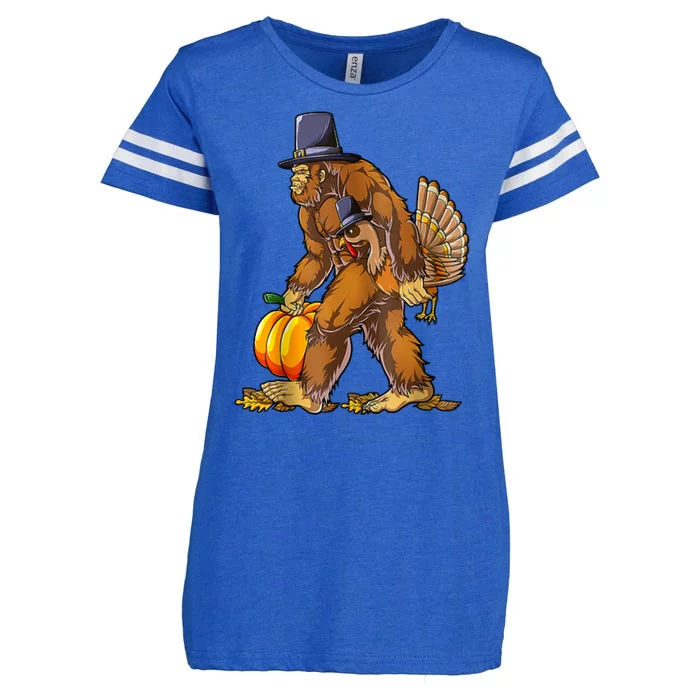 Bigfoot Turkey Thanksgiving Funny Holiday Enza Ladies Jersey Football T-Shirt