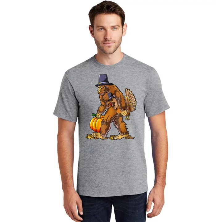 Bigfoot Turkey Thanksgiving Funny Holiday Tall T-Shirt