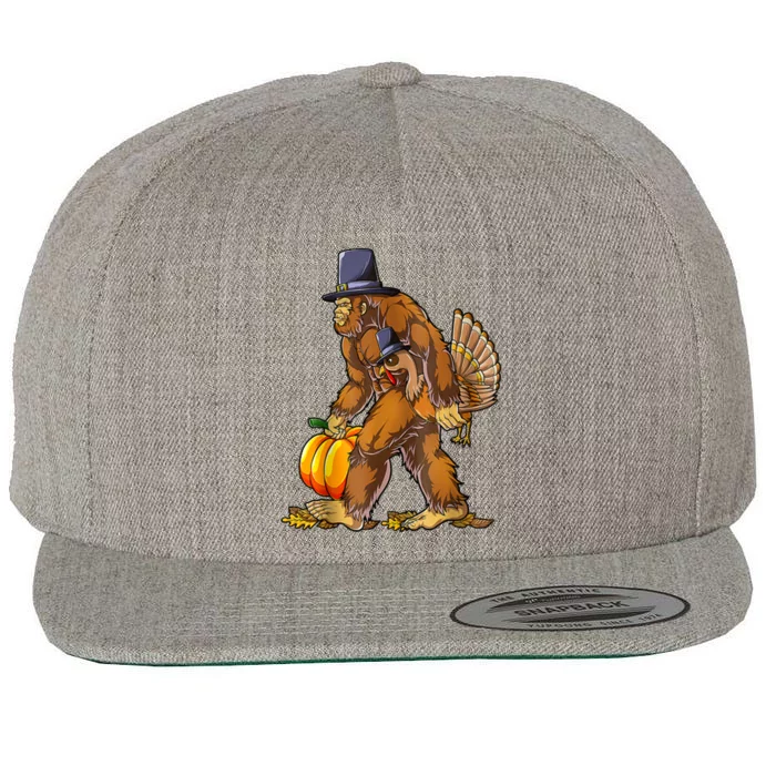 Bigfoot Turkey Thanksgiving Funny Holiday Wool Snapback Cap