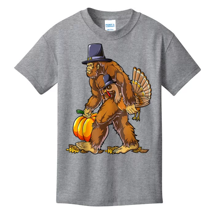 Bigfoot Turkey Thanksgiving Funny Holiday Kids T-Shirt