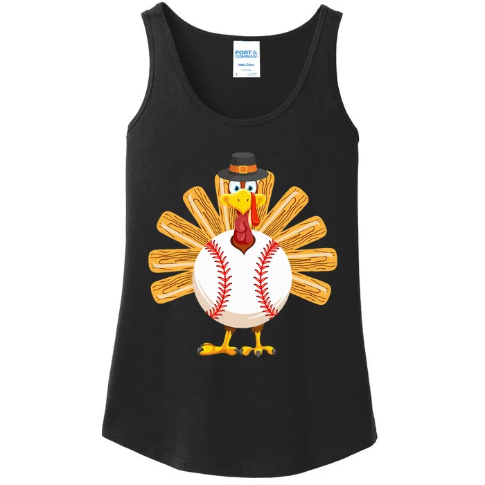 Baseball Turkey Thanksgiving Mom Ladies Essential Tank