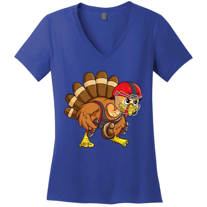 Baseball Thanksgiving Turkey Catcher Softball Player Meaningful Gift Women's V-Neck T-Shirt