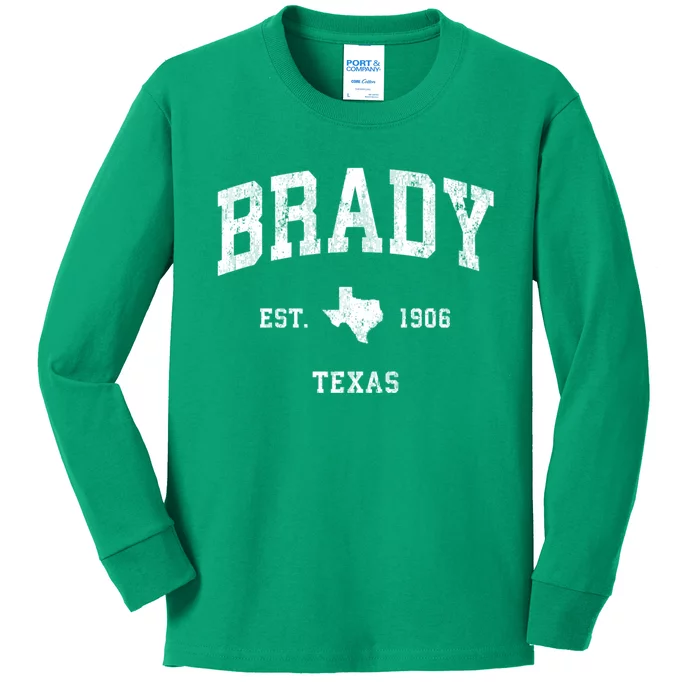 Brady Texas Tx Vintage Athletic Sports Kids Long Sleeve Shirt