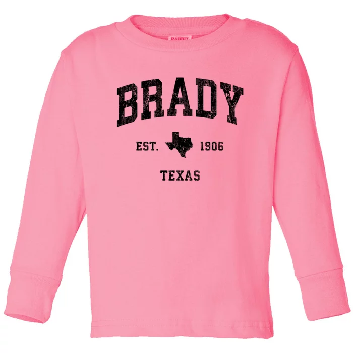 Brady Texas Tx Vintage Athletic Sports Toddler Long Sleeve Shirt