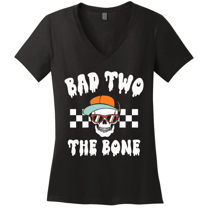 Bad To The Bone Skeleton Halloween Two Birthday Women's V-Neck T-Shirt