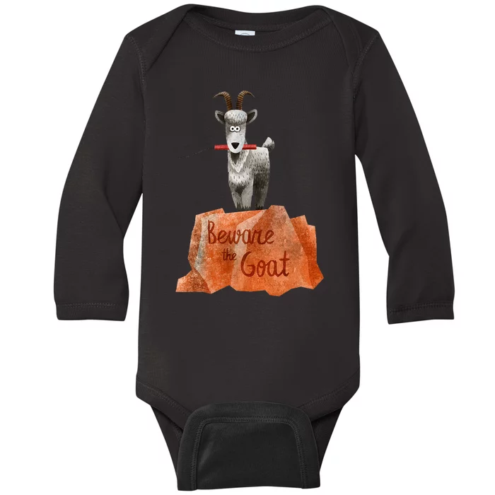 Beware The Thunder Goat On The Mountain! Baby Long Sleeve Bodysuit