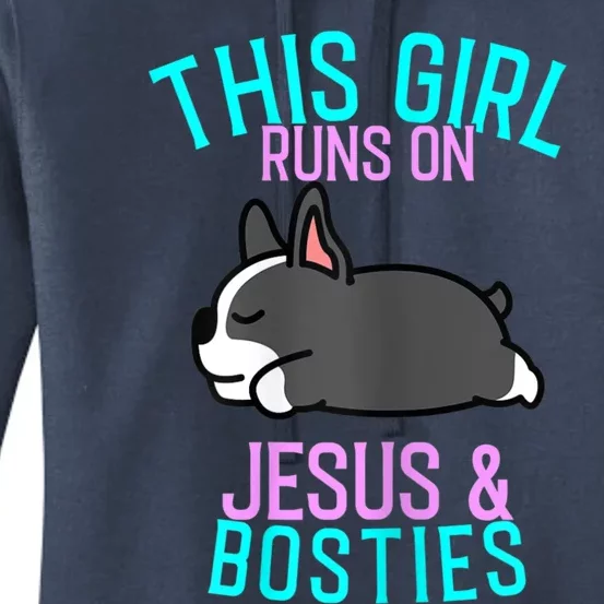 Boston Terrier This Girl Runs On Jesus And Boston Terriers Women's Pullover Hoodie