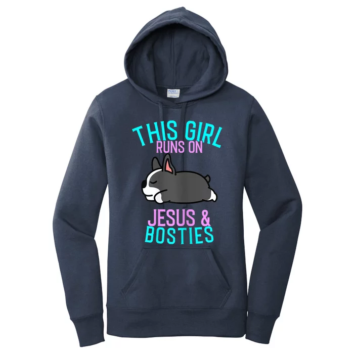 Boston Terrier This Girl Runs On Jesus And Boston Terriers Women's Pullover Hoodie