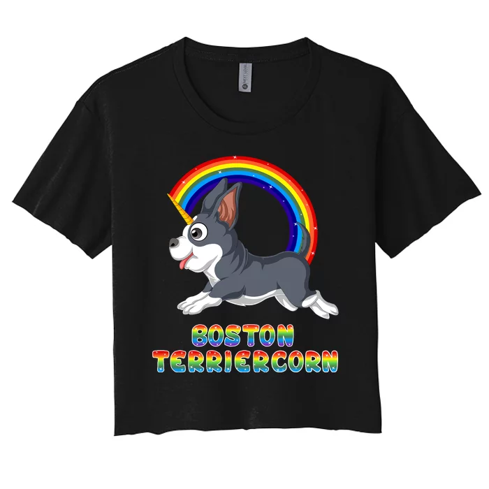 Boston Terrier Unicorn Women's Crop Top Tee