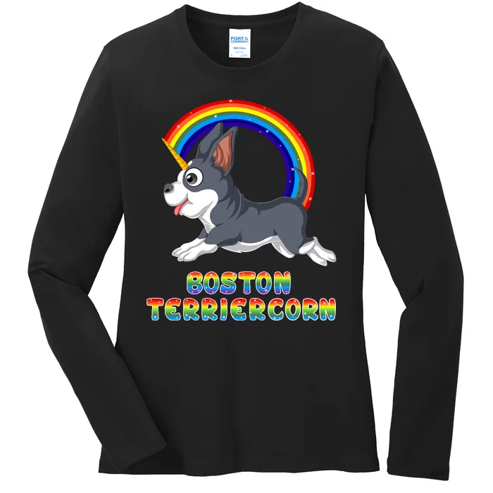 Boston Terrier Unicorn Ladies Long Sleeve Shirt