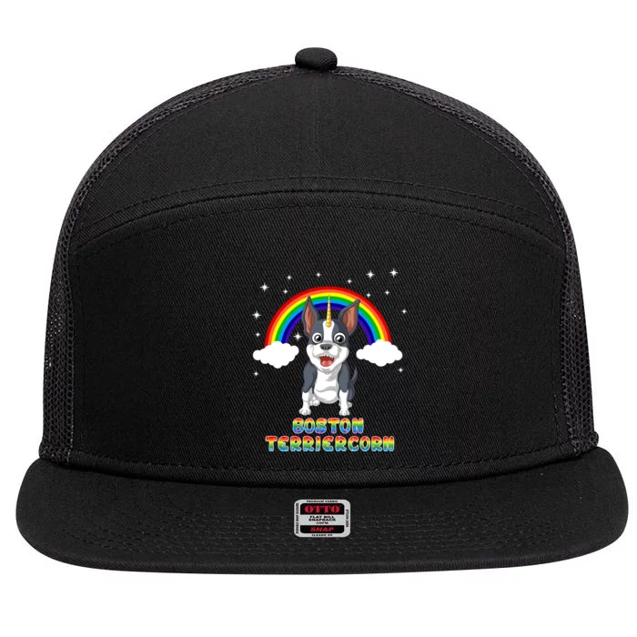 Boston Terrier Unicorn 7 Panel Mesh Trucker Snapback Hat