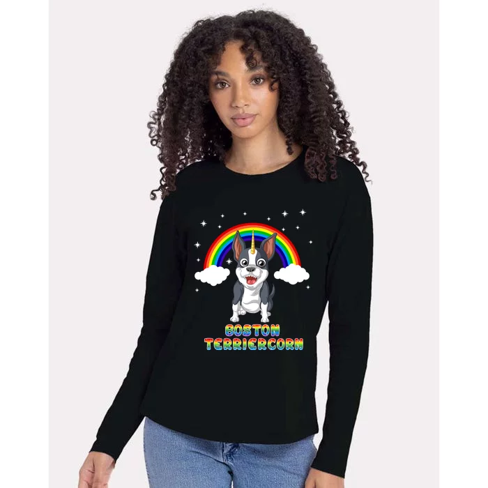 Boston Terrier Unicorn Womens Cotton Relaxed Long Sleeve T-Shirt