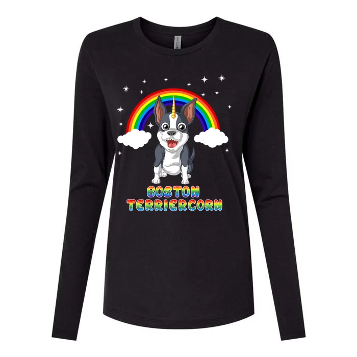 Boston Terrier Unicorn Womens Cotton Relaxed Long Sleeve T-Shirt