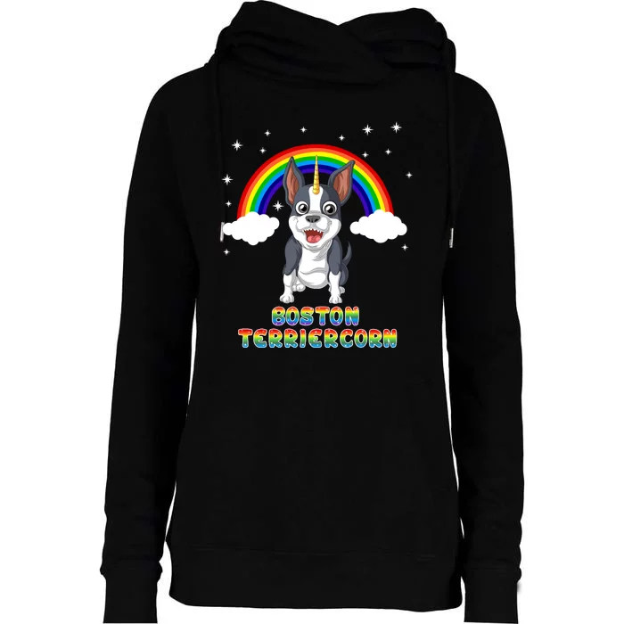 Boston Terrier Unicorn Womens Funnel Neck Pullover Hood