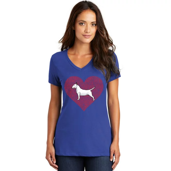 Bull Terrier Valentines Day Dog Love Fingerprint Gift Women's V-Neck T-Shirt