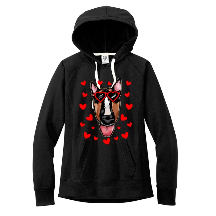 Bull Terrier Valentines Day Dog Love Heart Glasses Gift Women's Fleece Hoodie