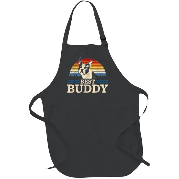 Boston Terrier Vintage Best Buddy Funny Dog Lover Gift Full-Length Apron With Pocket