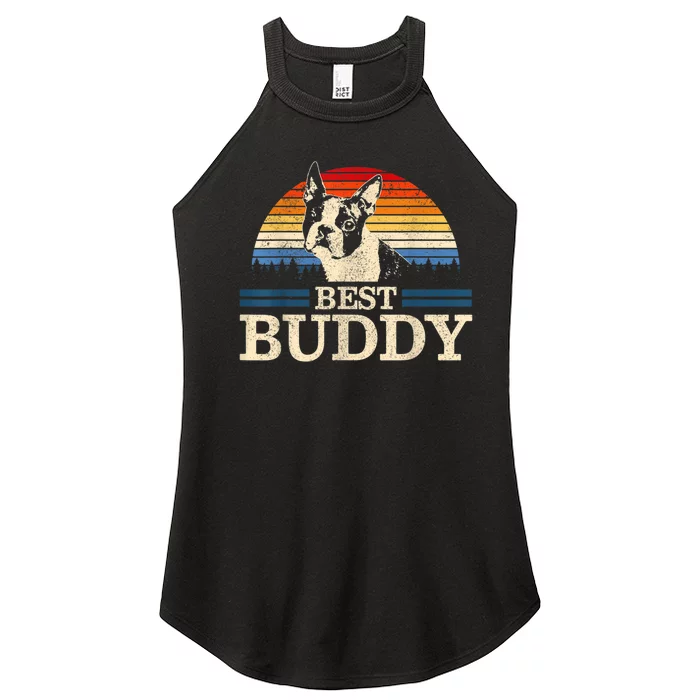 Boston Terrier Vintage Best Buddy Funny Dog Lover Gift Women’s Perfect Tri Rocker Tank