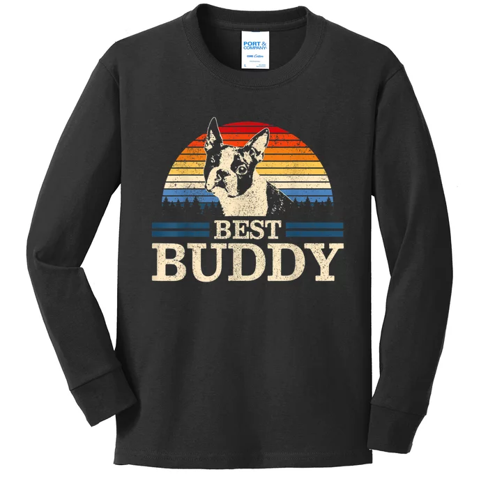 Boston Terrier Vintage Best Buddy Funny Dog Lover Gift Kids Long Sleeve Shirt