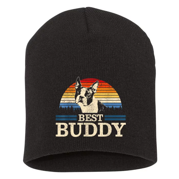 Boston Terrier Vintage Best Buddy Funny Dog Lover Gift Short Acrylic Beanie