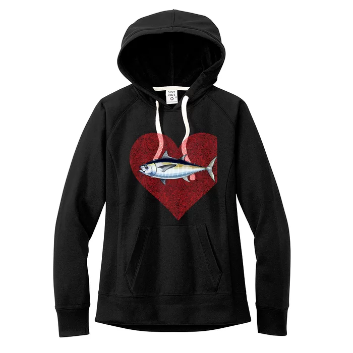 Blackfin Tuna Valentines Day Fish Love Fingerprint Gift Women's Fleece Hoodie