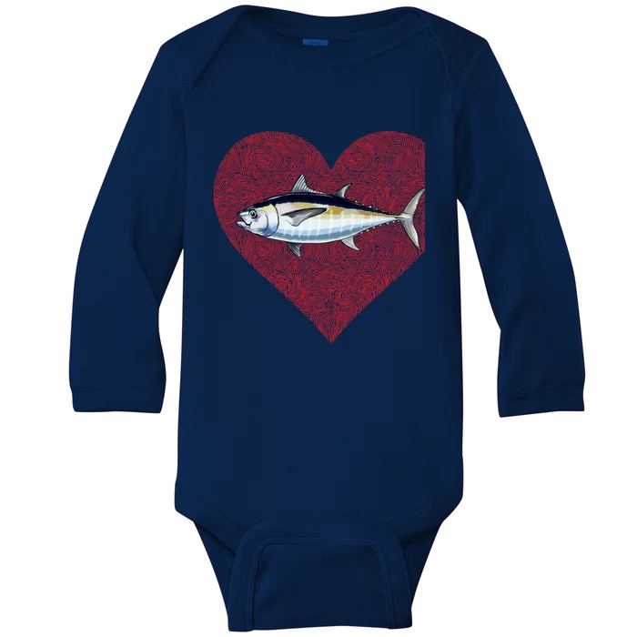 Blackfin Tuna Valentines Day Fish Love Fingerprint Gift Baby Long Sleeve Bodysuit