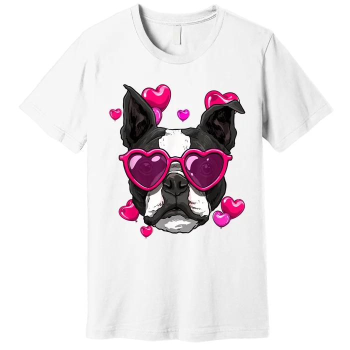 Boston Terrier Valentines Day Heart Dog Lover Premium T-Shirt