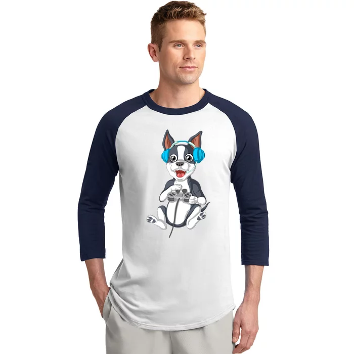 Boston Terrier Video Gamer Baseball Sleeve Shirt