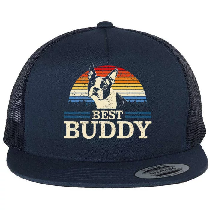 Boston Terrier Vintage Best Buddy Funny Dog Lover Gift Flat Bill Trucker Hat