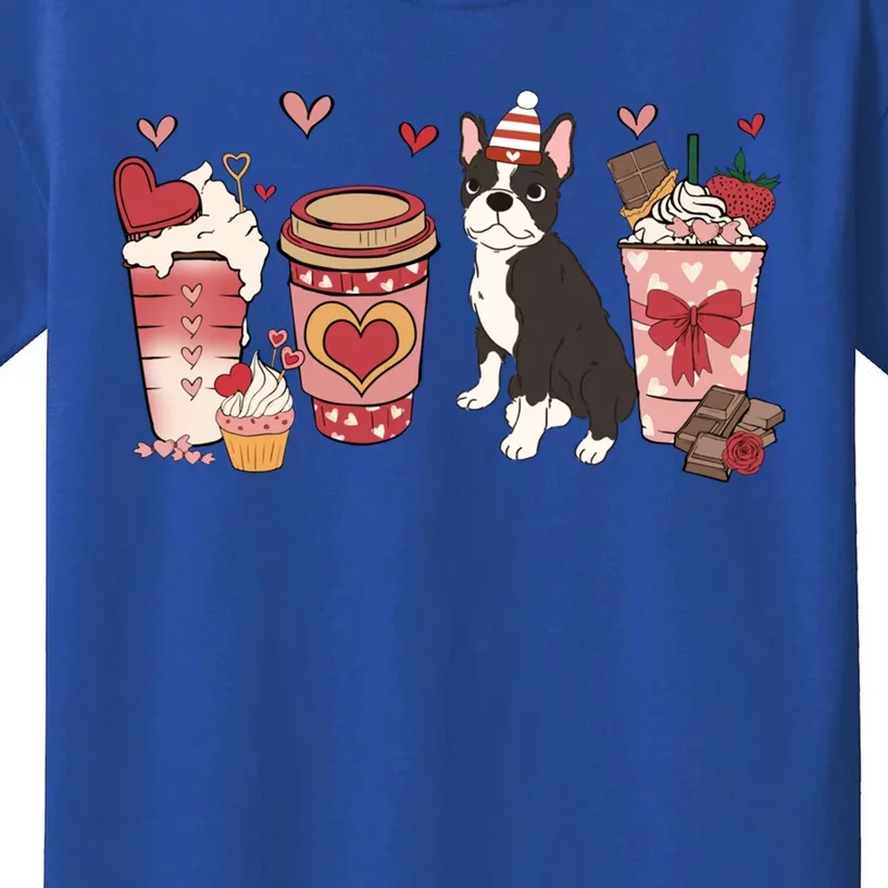 Boston Terrier Valentines Day Dog Mom Coffee Lovers Gift Kids T-Shirt