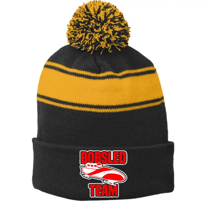 Bobsled Team Winter Sport Lover Bobsleigh Speed Fanatic Premium Stripe Pom Pom Beanie