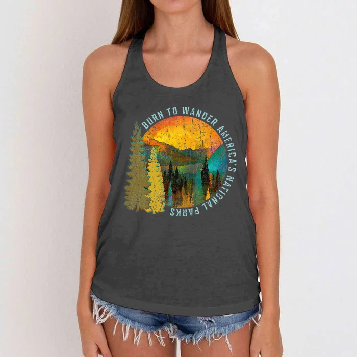 Born To Wander Americas National Parks Vintage Women's Knotted Racerback Tank