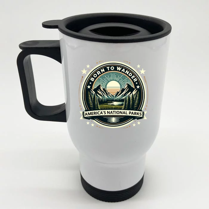 Born To Wander Americas National Parks Vintage Gift Front & Back Stainless Steel Travel Mug