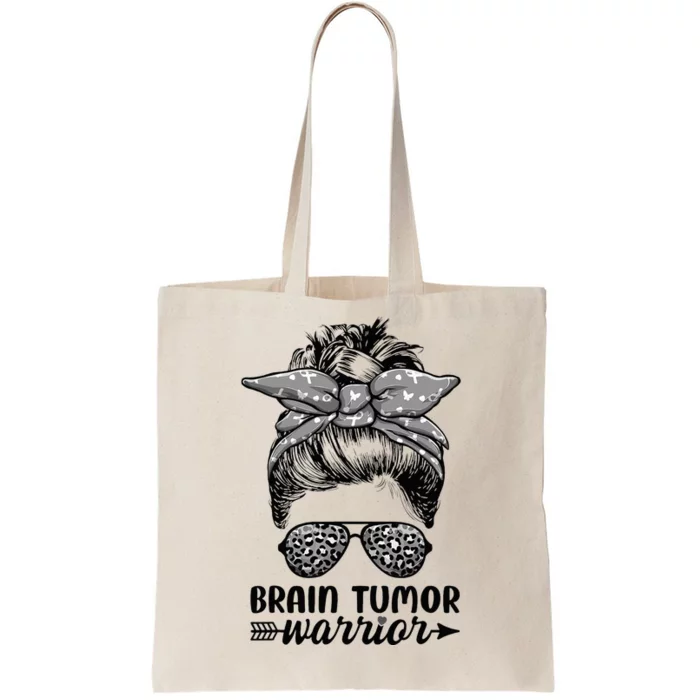 Brain Tumor Warrior Messy Bun Women Brain Tumor Awareness Tote Bag